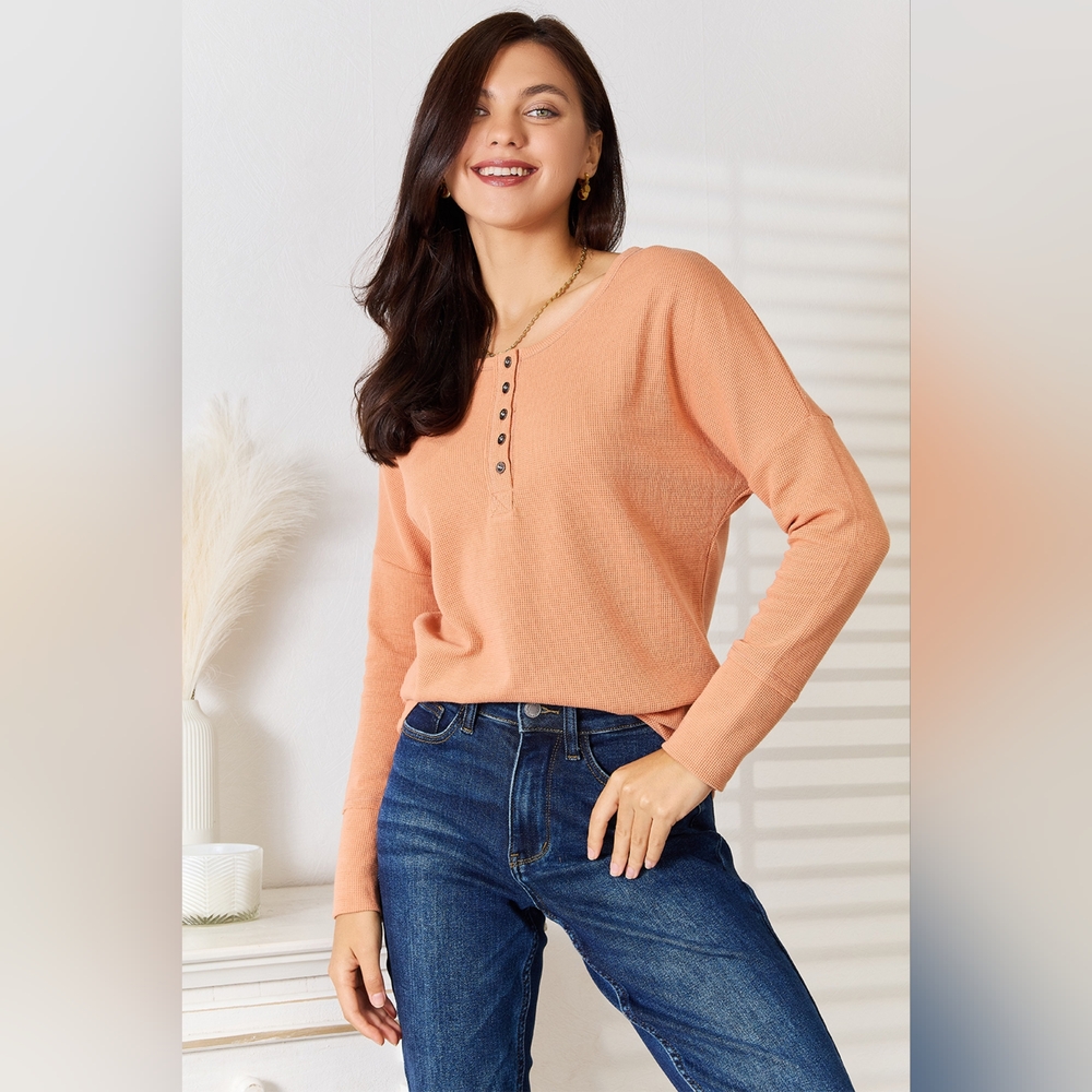 Basic Bae Half Button Long Sleeve Top - Picture 9 of 11